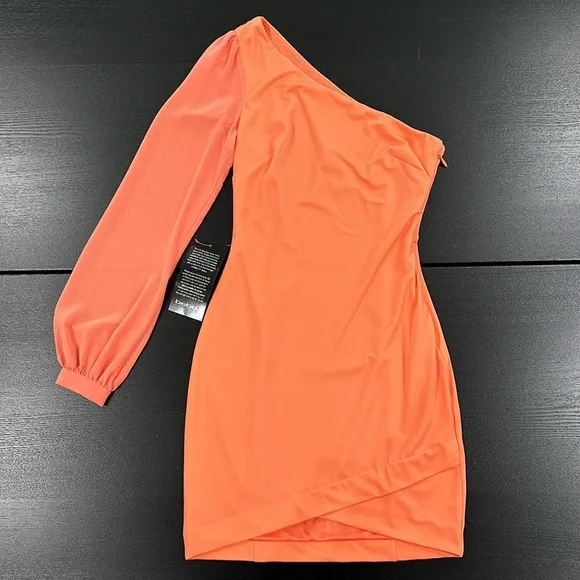 Bebe Single Sleeve Coral Mini Dress - XS - Picture 2 of 8